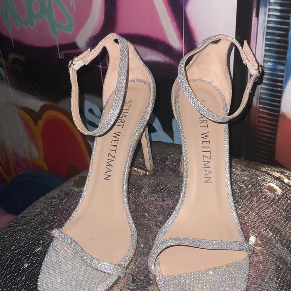 Stuart Weitzman Strappy Heel Sparkly Silver Glitter Size 11 - Picture 2 of 6